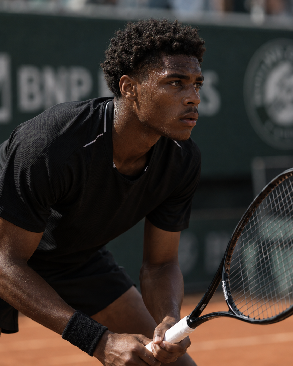 Tennis player focused and ready to receive serve