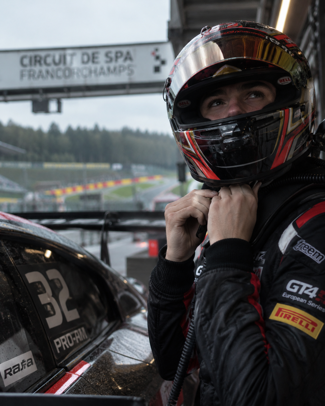Racing driver preparing at Circuit de Spa-Francorchamps